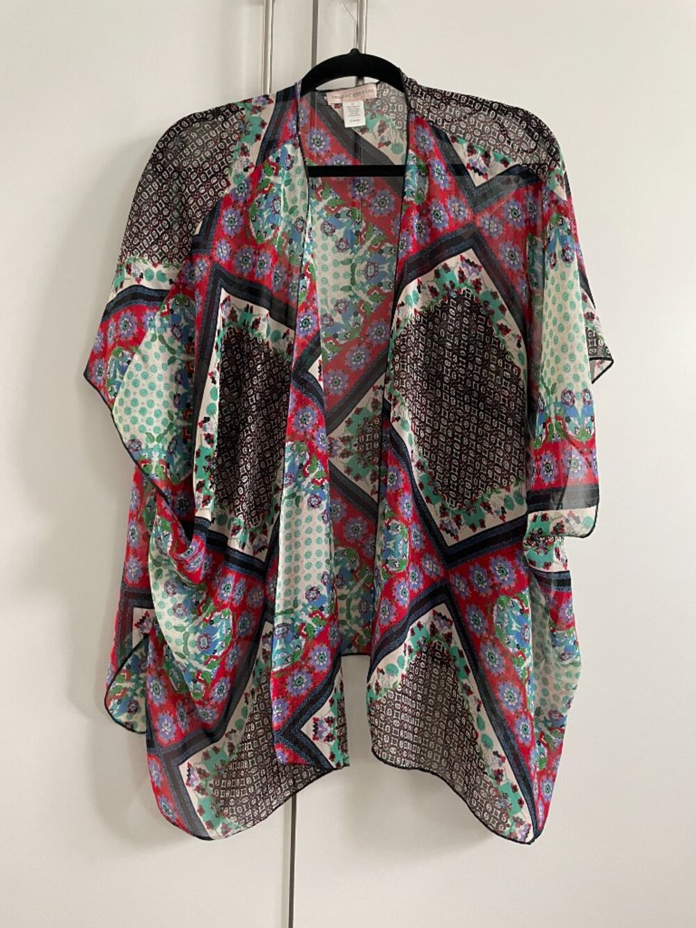 Band of Gypsies Patchwork Print Sheer Kimono Cardigan M/L Boho Festival